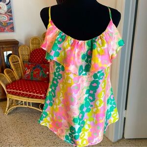 Britt Ryan Designer Silk Pink Green  Print Cami Top! Good condition! Medium